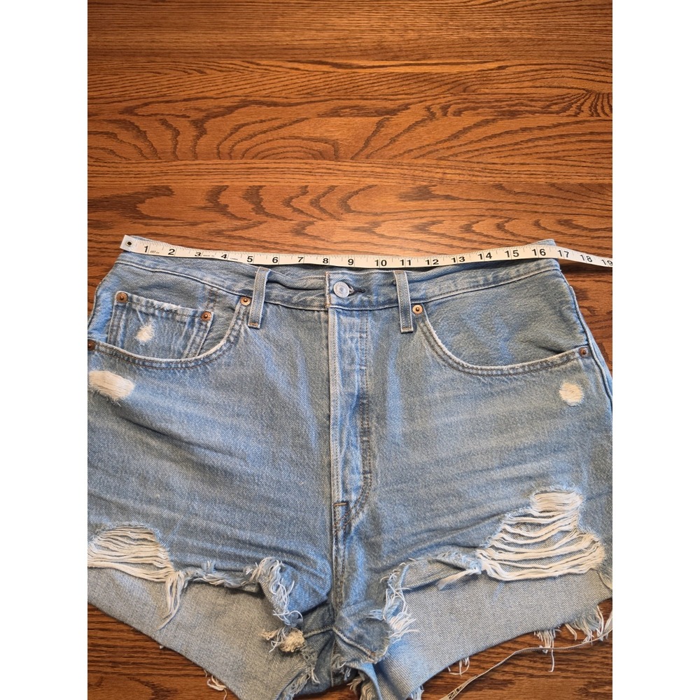 Levi's 501 Cut Off Denim Shorts Womens W31 High Rise Button Fly Distressed Blue - Picture 5 of 13